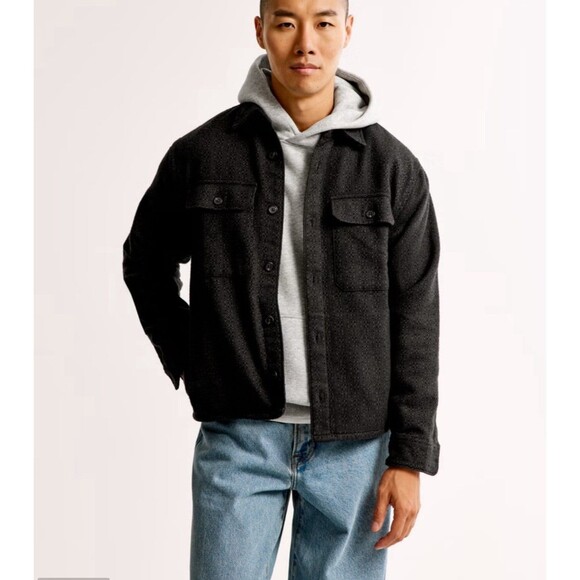Abercrombie & Fitch Flannel Shirt Jacket Mens M Grey Cotton Shacket Heavy - Picture 1 of 10